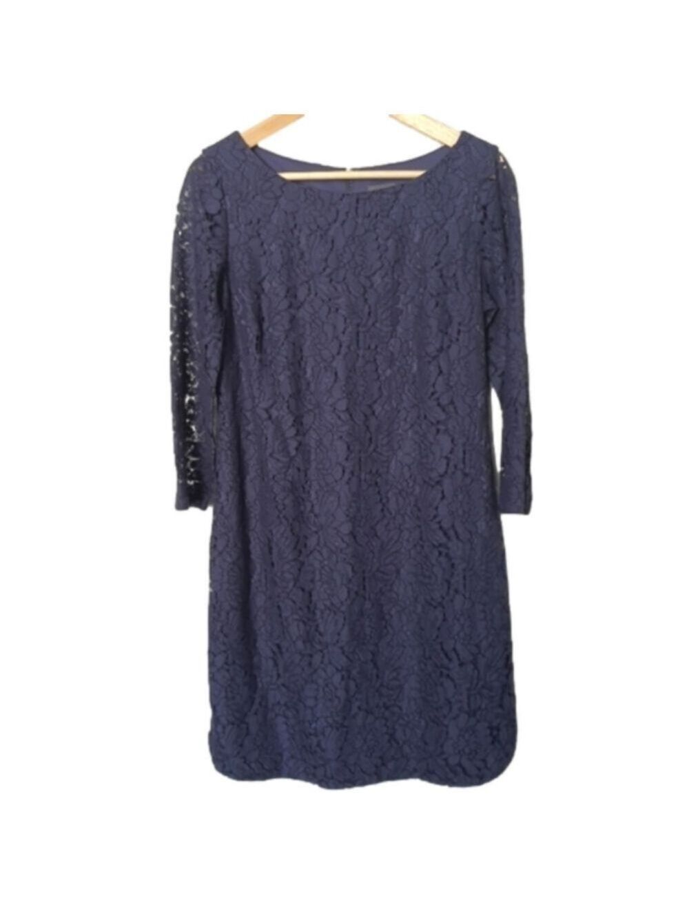 Vince Camuto Mini Lace Floral Pattern Dress Long Sleeve Sheath Boatneck Size 8